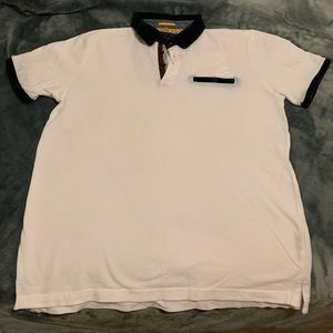 White Polo Shirt with Navy Blue collar